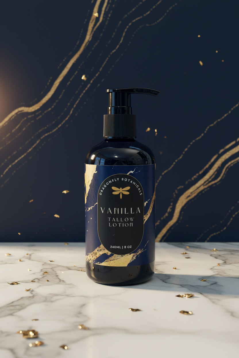 Vanilla Tallow Lotion - Navy Marble Gold Style