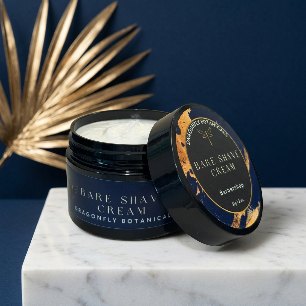Barbershop shave cream in navy, gold and marble styling